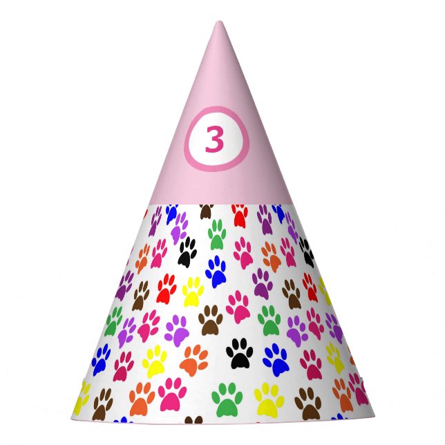 Birthday Party Hat Dog Paw Prints Pattern Pink (Front)