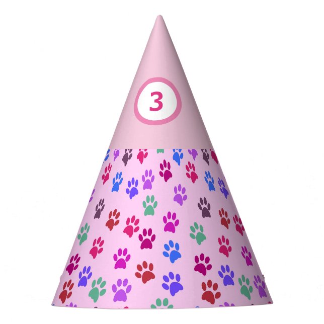Birthday Party Hat Dog Paw Prints Pink Pattern (Front)