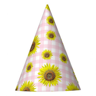 Birthday Party Hat Pink Gingham Sunflower Themed