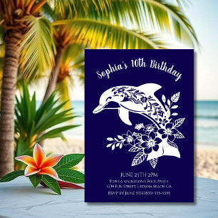 Birthday Party-Hawaiian Dolphin Tropical Flowers Invitation
