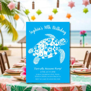 Birthday Party-Hawaiian Turtle Light Blue Invitation