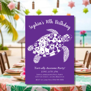 Birthday Party-Hawaiian Turtle Purple Invitation