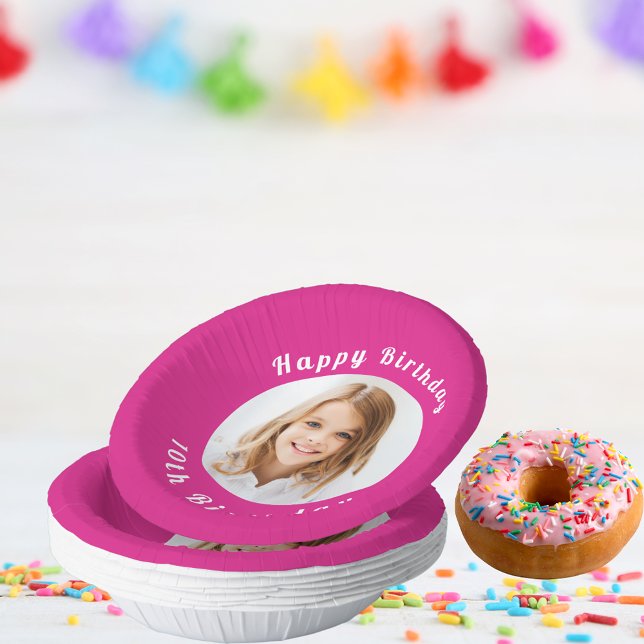 Birthday party hot pink photo girl paper plate (Creator Uploaded)