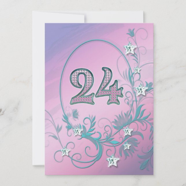 Birthday party invitation 24 years old (Front)