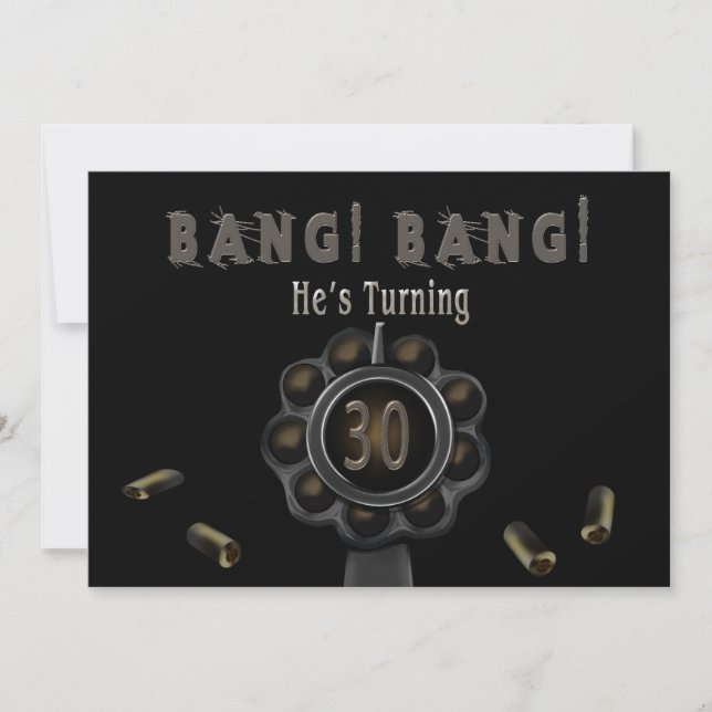 BIRTHDAY PARTY INVITATION - 30TH - BANG -Pewter (Front)
