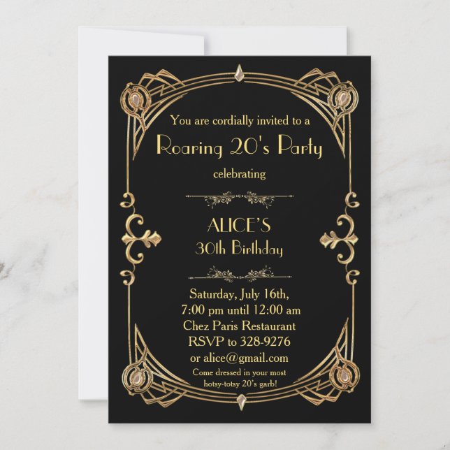 Birthday Party Invitation Any age, Art Deco Gatsby (Front)