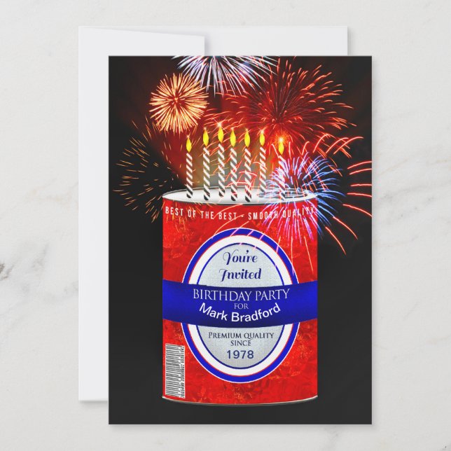 Birthday Party Invitation,  Beer/Soda Can & Candle Invitation (Front)