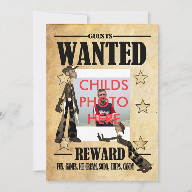 Birthday Party Invitation Childs Wanted Photo Card (Front)