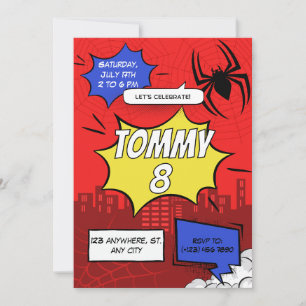Birthday Party Invitation Comic Spider Theme 