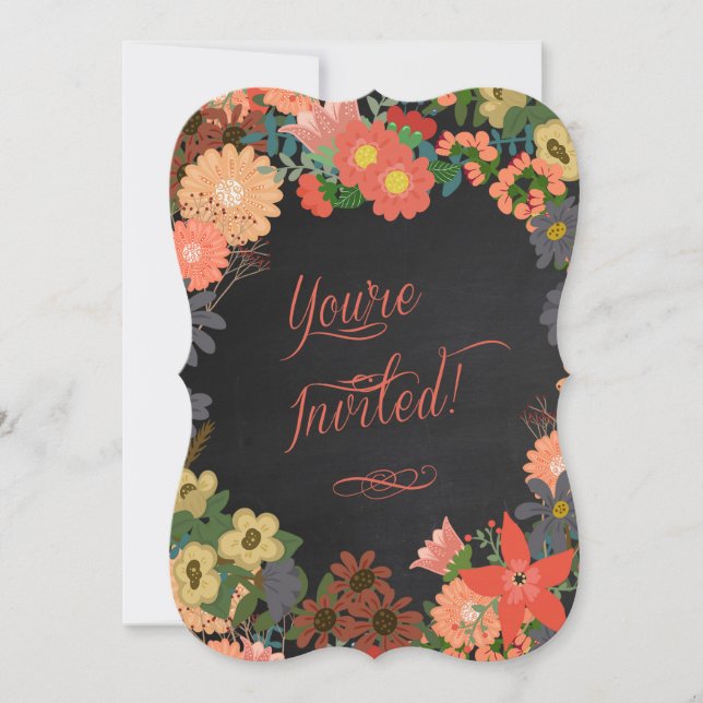 Birthday Party Invitation, Coral, Black Chalkboard Invitation (Front)