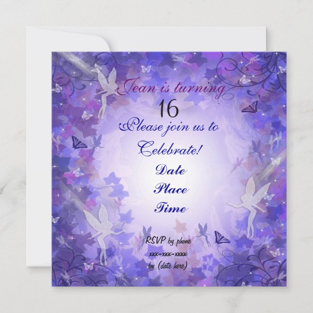 Birthday Party Invitation Fairy purple (Front)
