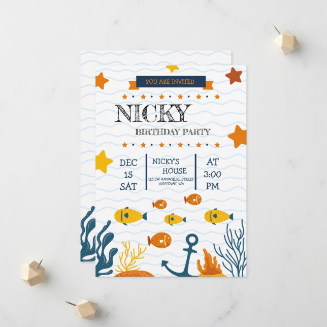 Birthday party invitation for fishing lovers (Front/Back In Situ)