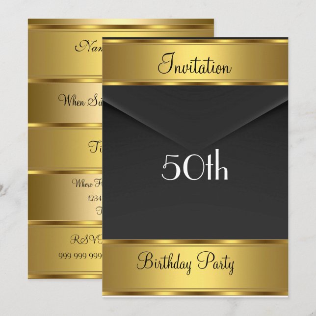 Birthday Party Invitation Gold 50th Birthday Party (Front/Back)