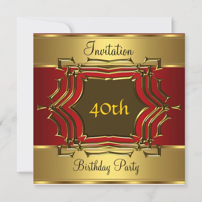 Birthday Party Invitation Gold Red (Front)