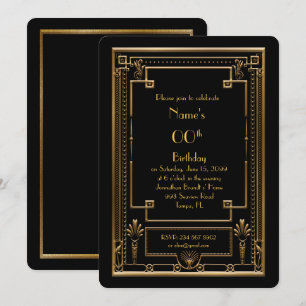Birthday party invitation,great Gatsby,gold,black Invitation