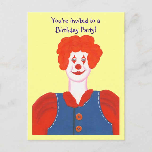 Birthday Party invitation, Happy Clown postcards (Front)