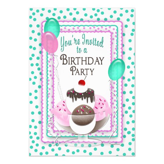 Birthday Party Invitation - Ice Cream Sundae/Dots