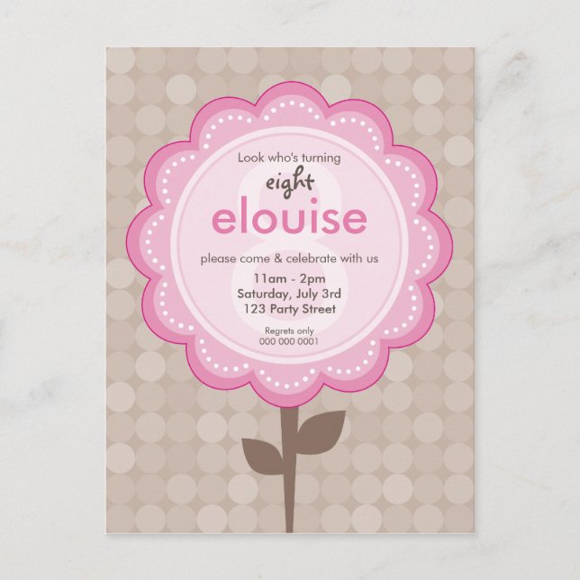 BIRTHDAY PARTY INVITATION :: numbered daisy 4 Postcard (Front)