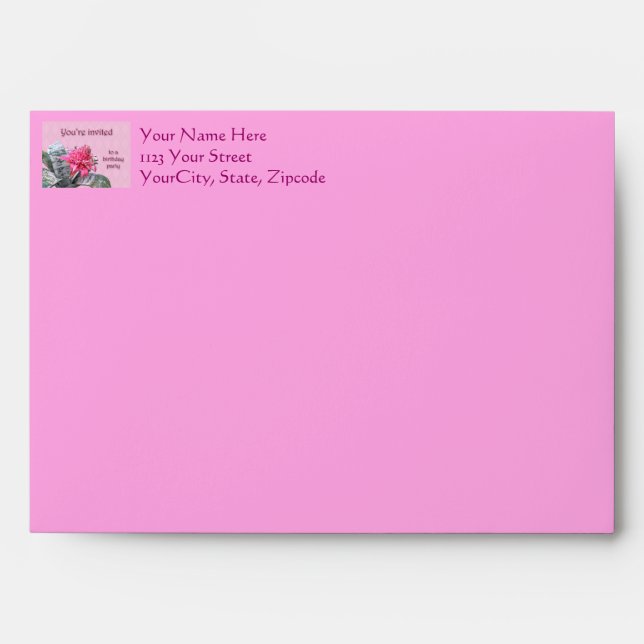 Birthday Party Invitation Pink Bromeliad Envelope (Front)