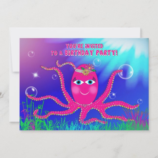Birthday Party Invitation, Sassy Octopus Invitation (Front)