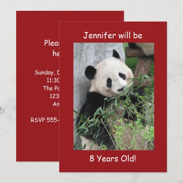 Birthday Party Invitation, Two-Sided, Panda Red Invitation (Front/Back)