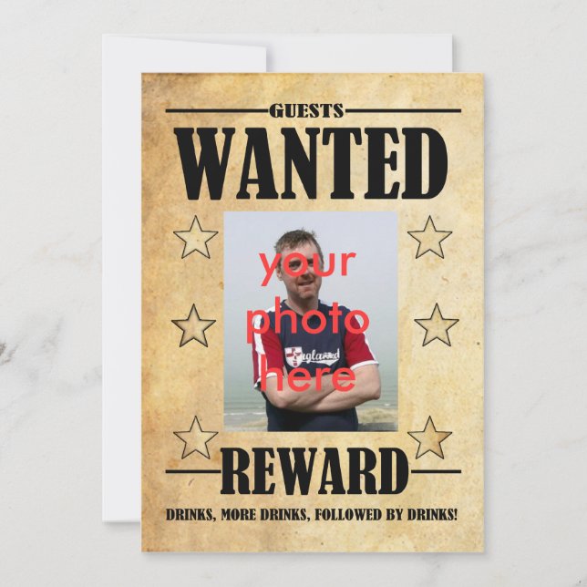 Birthday Party Invitation Wanted Photo Card (Front)