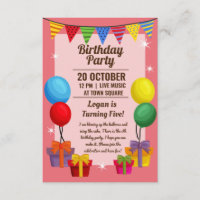 Birthday party invitation with ballons and present