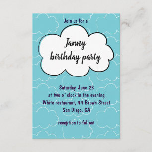 Birthday party invitation with cute clouds