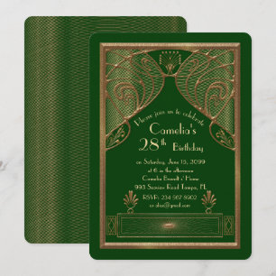Birthday party invitation woman,great Gatsby,green