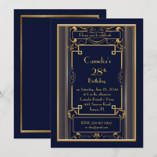 Birthday party invitation woman,great Gatsby,navy