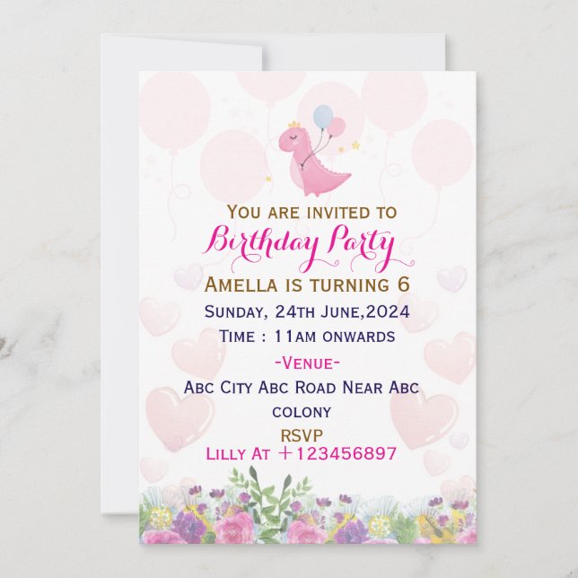 Birthday Party Invitations  (Front)