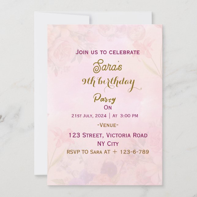 Birthday Party Invitations  (Front)