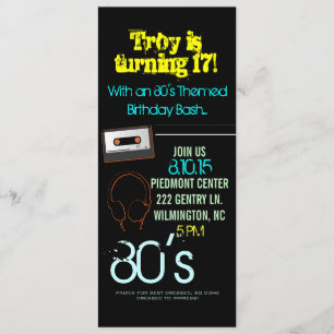 Birthday Party Invite   80's Theme II  him-black