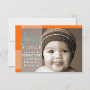 Birthday Party Invite   A Segment Orange Turquoise