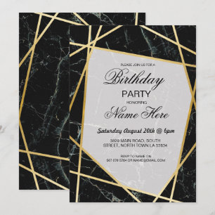 Birthday Party Invite Elegant Black Marble Gold 40
