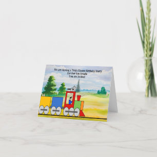 Birthday Party Invite for Son with Train Theme
