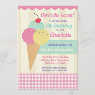 Birthday Party Invite Ice Cream Scoop Parlour