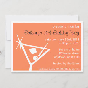 Birthday Party Invite Martini Glass (Orange)