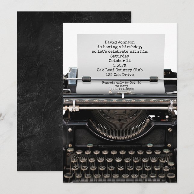 Birthday Party Invite On Old Typewriter (Front/Back)