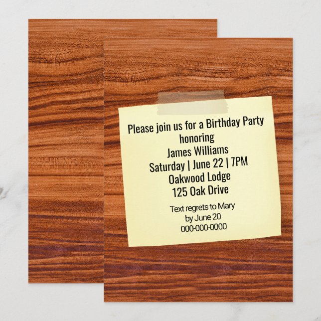 Birthday Party Invite Taped On Wood (Front/Back)