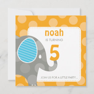 BIRTHDAY PARTY INVITES :: elephant + number 1SQ