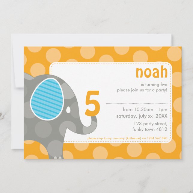 BIRTHDAY PARTY INVITES :: elephant + number 2L (Front)