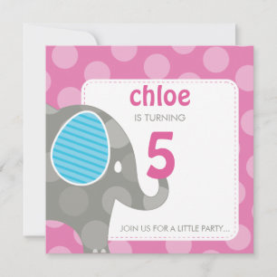 BIRTHDAY PARTY INVITES :: elephant + number 5SQ