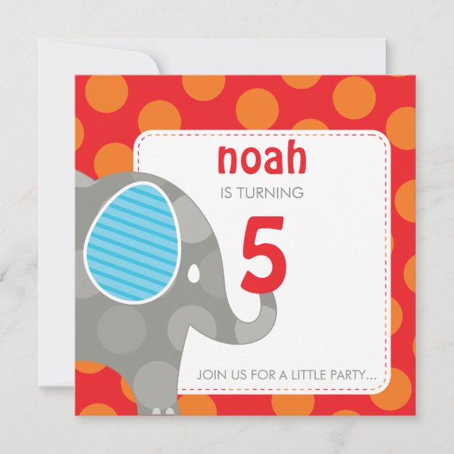 BIRTHDAY PARTY INVITES :: elephant + number 6SQ (Front)