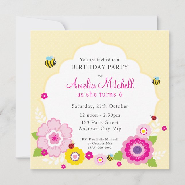 BIRTHDAY PARTY INVITES :: garden theme 1 (Front)