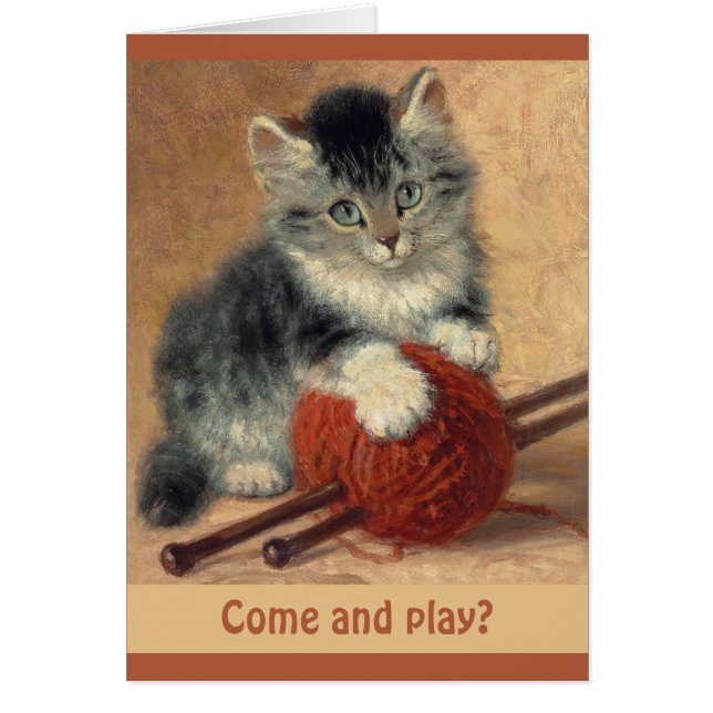 Birthday party kids Kitten yarn Ronner-Knip Card (Front)