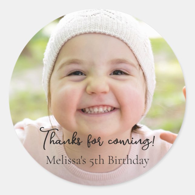Birthday Party Kids Photo Thank you Classic Round Sticker (Front)
