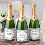 Birthday party lavender florals eucalyptus sparkling wine label<br><div class="desc">A stylish white background decorated with lavender flowers and eucalyptus greenery.  Personalize and add a name and a date.</div>