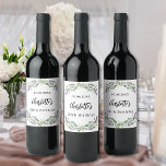 Birthday party lavender florals eucalyptus wine label<br><div class="desc">A stylish white background decorated with lavender flowers and eucalyptus greenery.  Personalize and add a name and a date.</div>