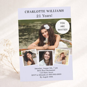 Birthday party lavender photo collage invitation